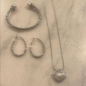 Elegant Brighton 3 piece Set with Pearl Accents Earrings, necklace & bracelet
